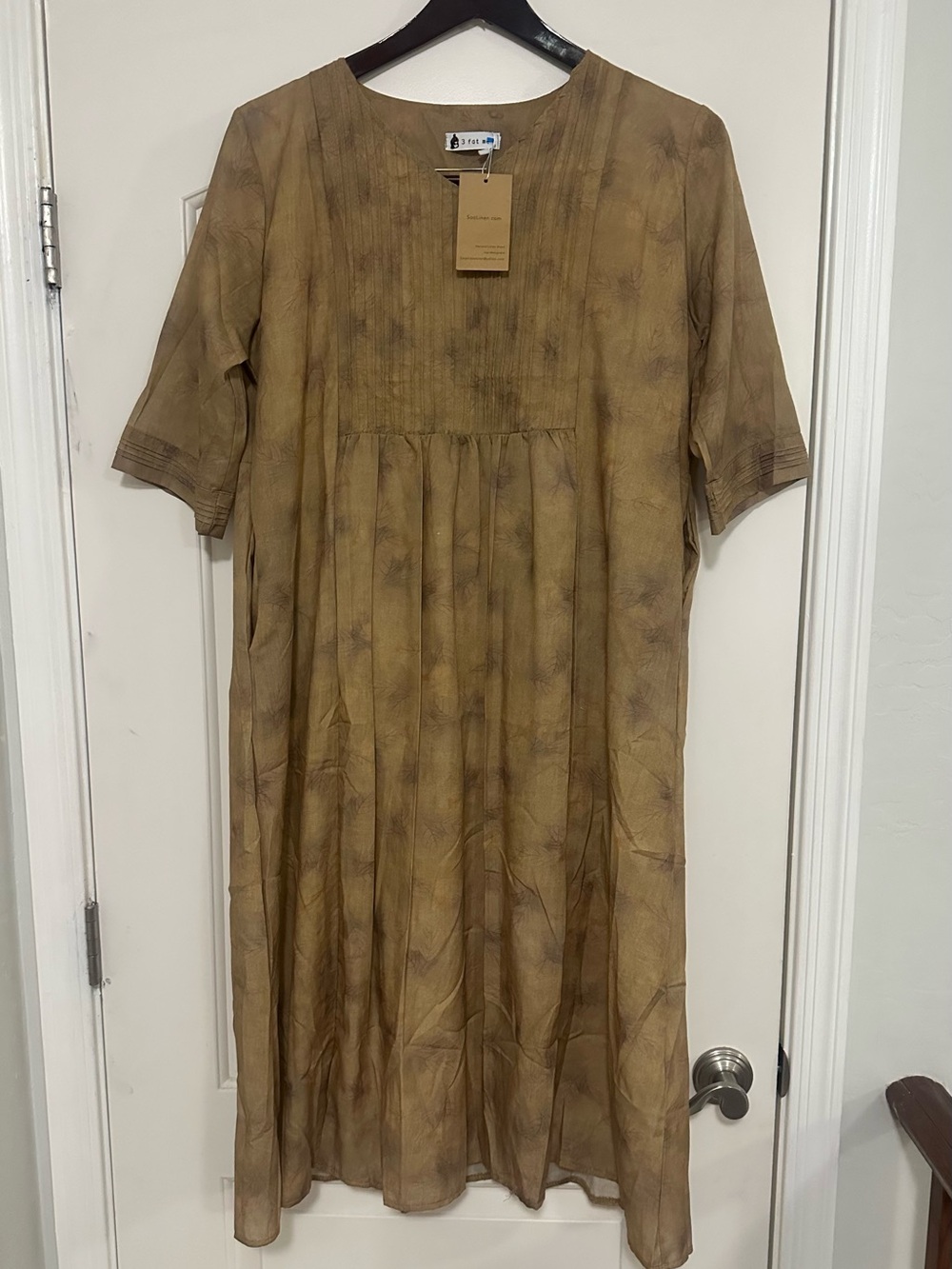 NWT 3 Fat Men Abstract Tie-Dye Linen Midi Dress Lagenlook Oversized One Size - Picture 1 of 6